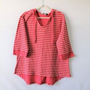 Any Body Womens 3/4 Sleeve Loungewear Red/White Striped Hoodie Knitted L